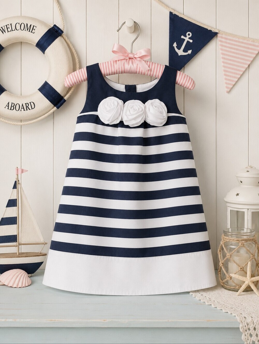 Gymboree Nautical Party Dress Baby Girl 12-18M | Rosette Detail